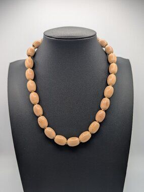 Vintage Wooden Bead Necklace Hand Strung Natural Barrel Beads Boho Minimalist
